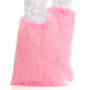 Metallic Furry Leg Warmer Boot Covers Pink and Gold